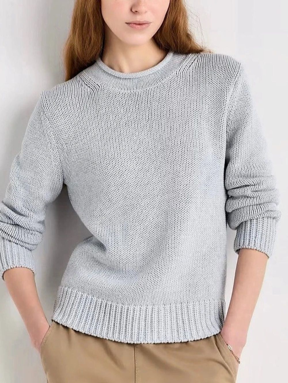 Quince Organic Cotton Roll Neck Crewneck Sweater Heather Dove Grey L